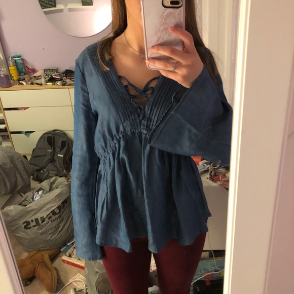 Altar'd State Tops - LAST CHANCE Denim lace-up top